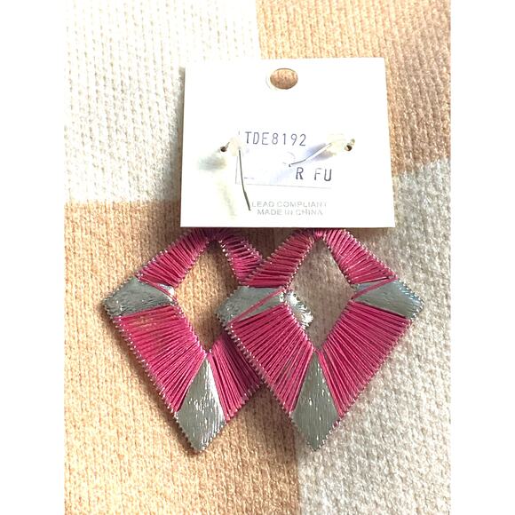 Mia Hot Pink Stone and Thread Dangle Earrings - Picture 2 of 4